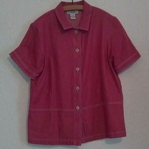 Vintage 80s TY Original Wear Red Denim Camp Shirt Short Sleeve Button Up